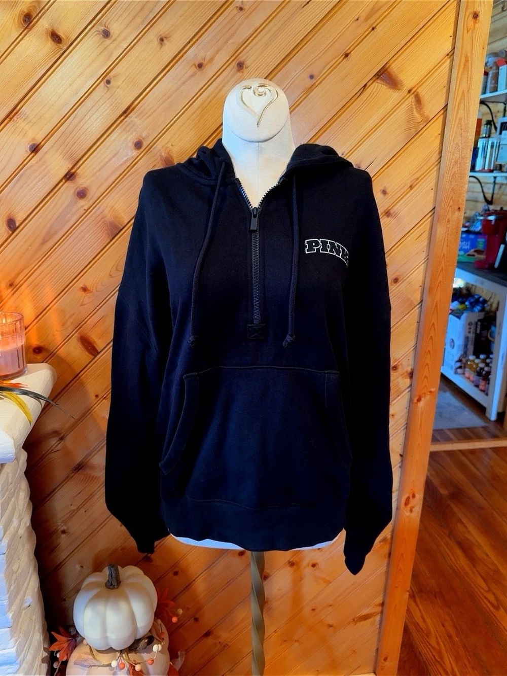 PINK NWT Black Half Zip Hoodie Black Half Zip Hoodie Athletic Apparel Women's